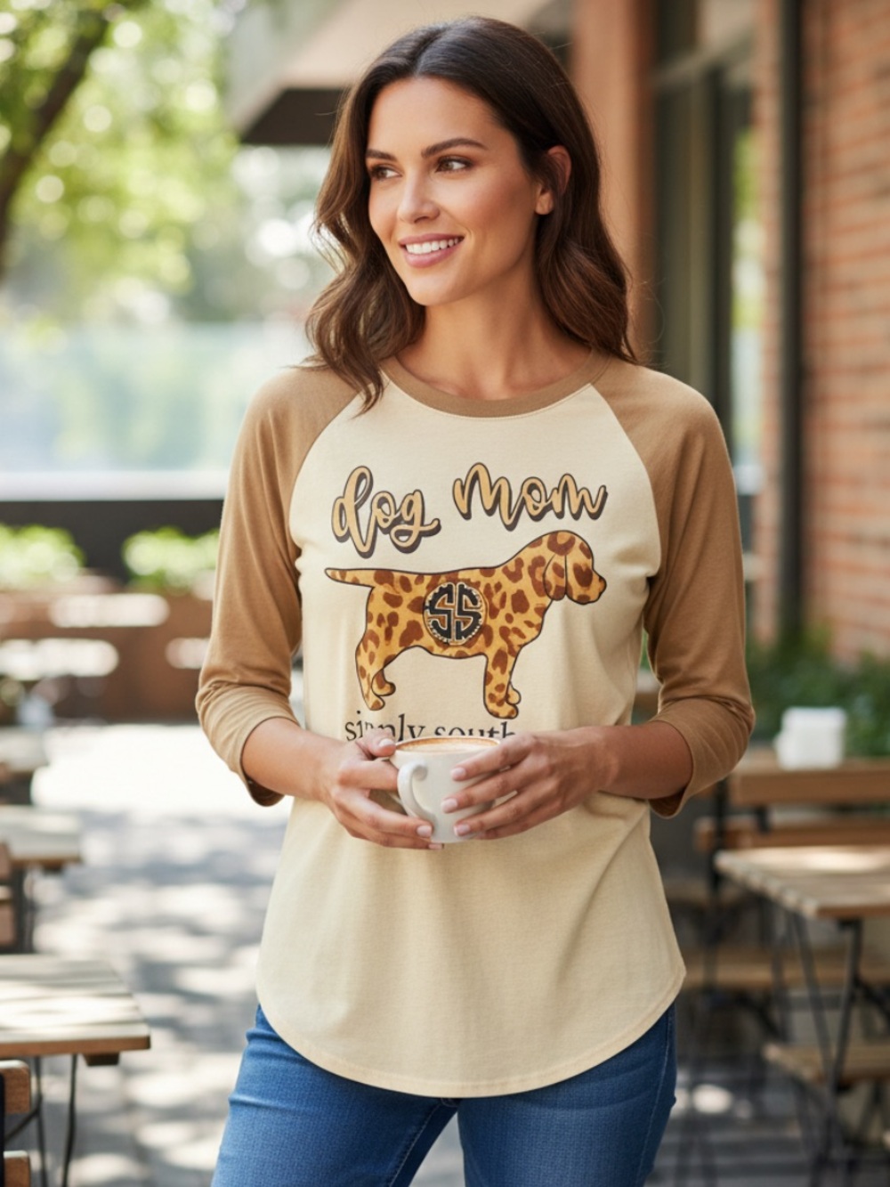 Simply Southern Dog Mom Raglan Tee - Cream & Tan
